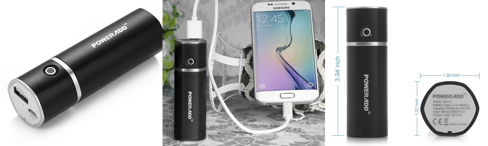 Poweradd Slim2 5000mAh Ultra Portable Charger External Battery Pack with Smart Charging Technology