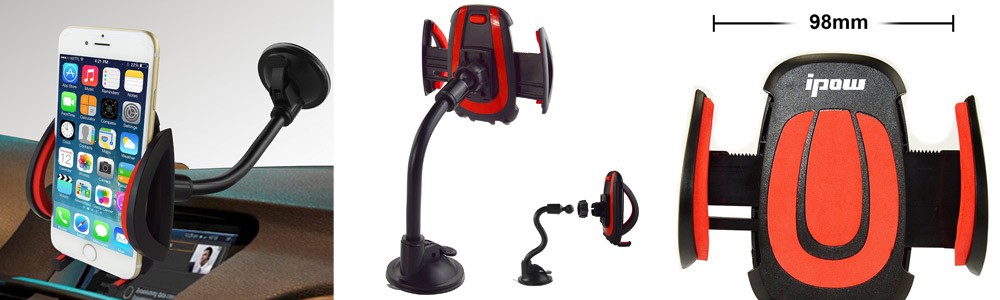 Ipow Universal Long Arm/neck 360°Rotation Windshield Car Mount Cradle Holder System